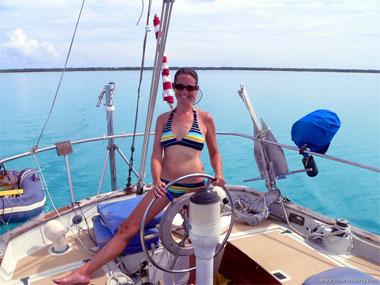 Sally at Moana's helm