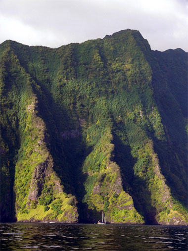 cliffs approaching Fatu Hiva