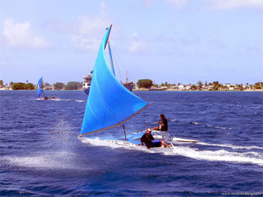 outrigger canoes in the Majuro Lagoon